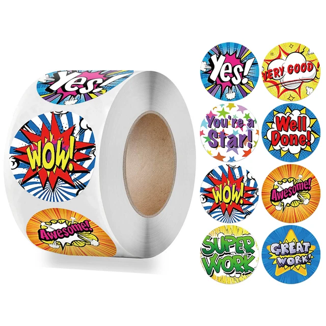 100-500pcs Cute Reward Stickers Roll with Word Motivational Stickers for School Teacher Kids Student Stationery Stickers Kids 500pcs Colour 15