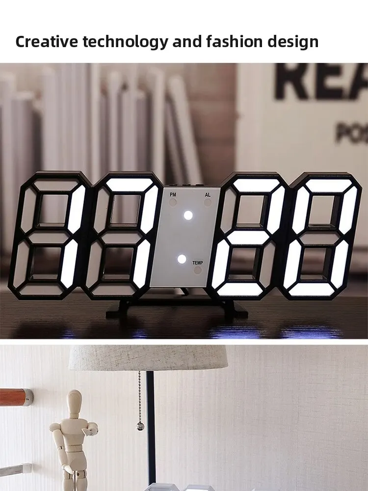 3D LED Digital Clock Luminous Fashion Wall Clock Multifunctional Creative USB Plug in Electronic Clock Home Decoration