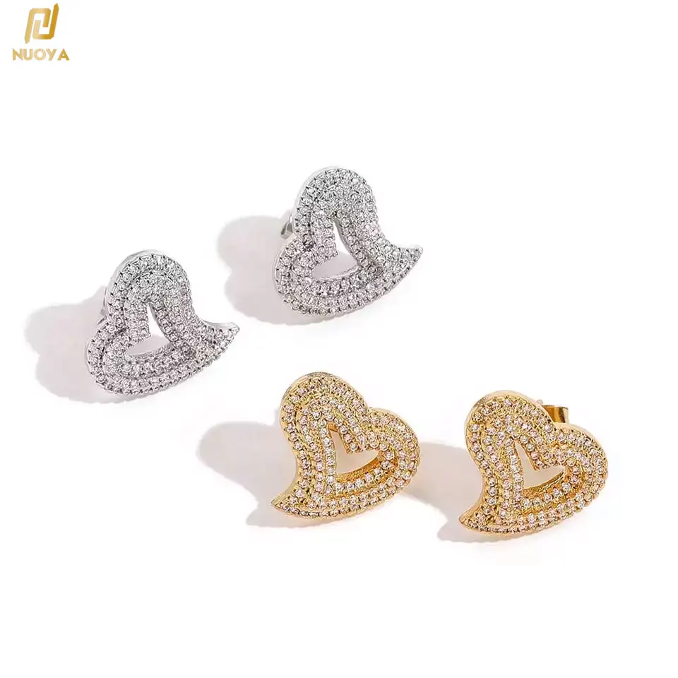 

Hip Hop 2023 New Style Heart Shaped Earrings Jewelry Iced Out CZ Plated Bling Heart Stud Earrings Women Rapper Luxury jewellery