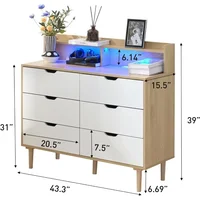 6 Drawer Dresser with Charging Station, Wooden Chest of Drawers with LED Light for Closet Hallway, Living Room, Entry 2