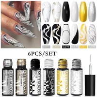 MEET ACROSS 6Pcs/Set Reflective Glitter Line Gel Nail Polish Metallic Mirror Nail Art Liner UV Gel DIY Painting Drawing Varnish 2