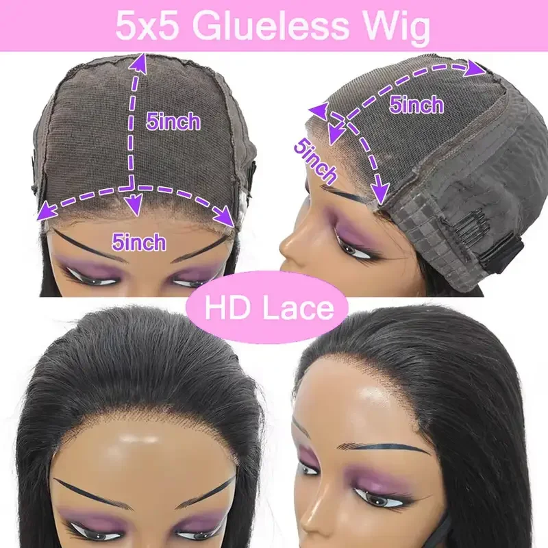 5x5 Pre Cut Hd Lace Closure Wigs Glueless Wigs Human Hair 200% Ready To Wear Bone Straight Lace Front Wigs Human Hair For Women
