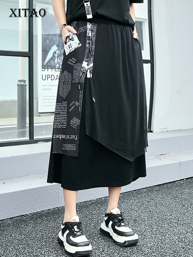 

Женская Асимметричная юбка XITAO, черная комбинированная юбка трапециевидной формы с буквенным принтом, Новинка лета, HQQ0356