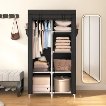 Portable Closet Wardrobe Closet for Hanging Clothes with 6 Storage Shelves, 1 Hanging Rod and 4 Pockets, Free Standing Closet C 2
