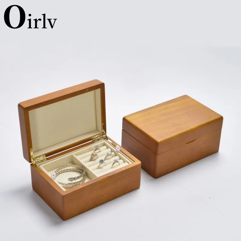 Oirlv Retro Solid Wood Jewelry Gift Box Square Wood Big Ring Earrings Organizer Storage Box Multifunction Jewelry Display Props - Image 2