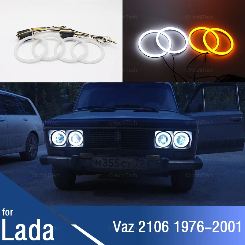 

Car Angel Eyes Rings Led Car Headlight DRL Daytime Running Light for Lada Vaz 2106 1976 1997-2001 Turn Signal White Yellow