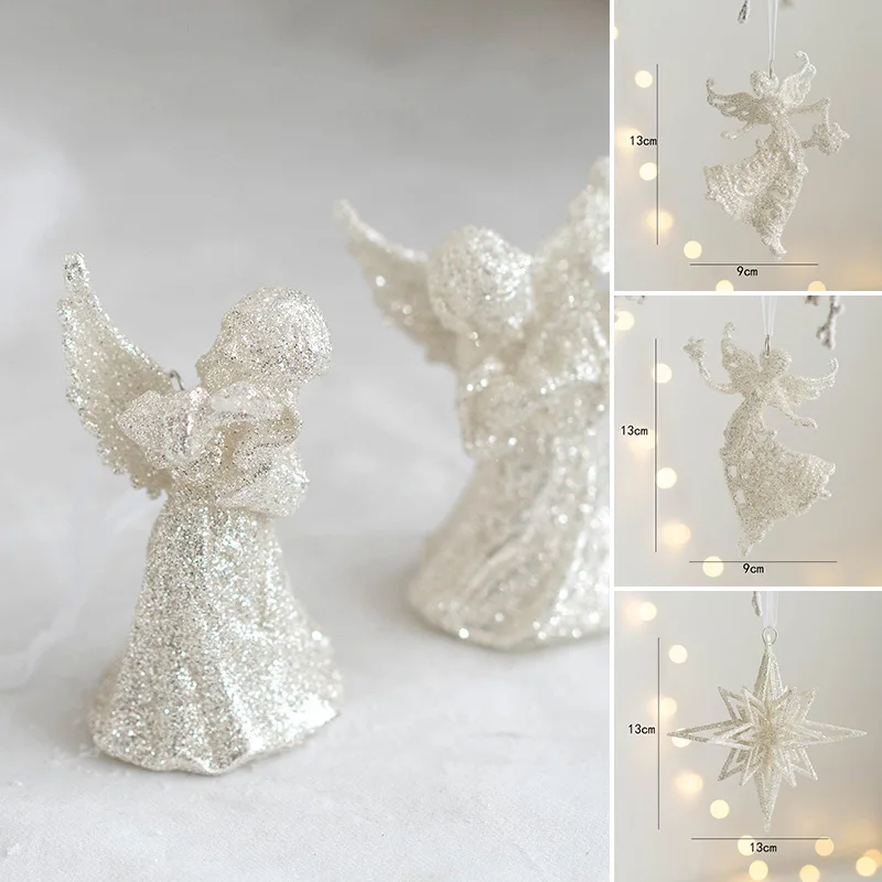 Glitter Pendant Xmas Tree Hanging Decor Angel Girl Bell Bird Christmas Party Ornaments Home Decoration New Year Kids Gifts christmas tree decoration