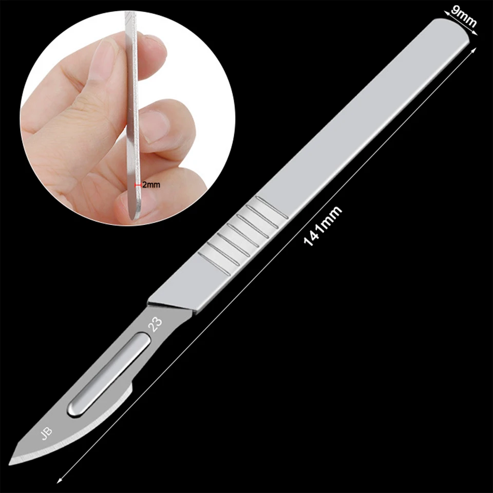 Blade 10pcs 11# 23# Carbon Steel Surgical Scalpel Blades + 1pc Handle Scalpel DIY Cutting Tool PCB Repair Animal Surgical Knife