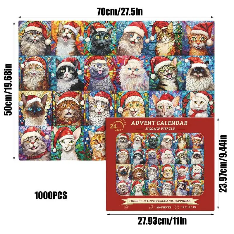 Happy Christmas Cats Advent Calendar Jigsaw Puzzle 24 Day Countdown Kit Surprise Gifts Children Fans Decoration