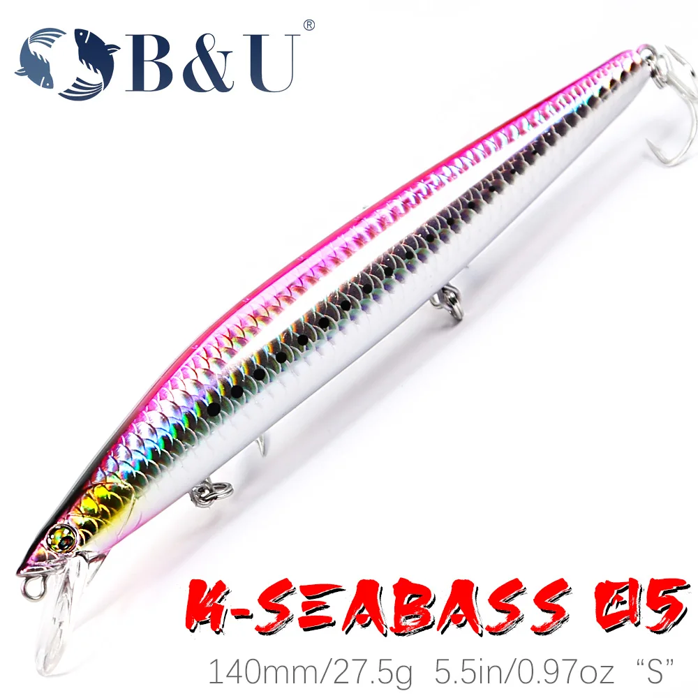 

B&U 140mm 27.5g Long Casting System Sinking Minnow Top Fishing Lure Saltwater Hard Baits Seabass Tuna