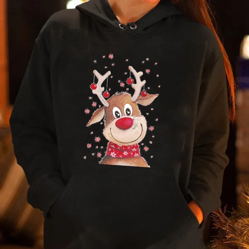 Women's Elk Print Sweatshirt Christmas Novelty Christmas Sweater Top Long Sleeve Round Neck Casual Pullover