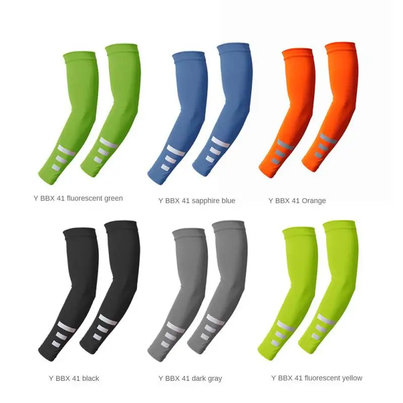 Breathable Quick Dry Night Running Reflective Arm Sleeves Basketball Elbow Pad Fitness Sports Cycling Ice Silk Arm Warmers 1Pair arm sleeves cooling arm sleeves reflective arm bands basketball elbow protectors