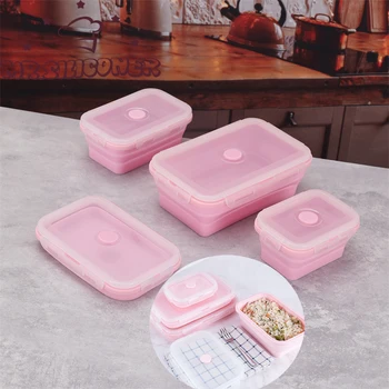 Boîte à déjeuner rectangulaire en Silicone, 4 tailles au choix, boîte à Bento pliable, récipient alimentaire pliant, bol 350/500/800/1200ml pour la vaisselle 1