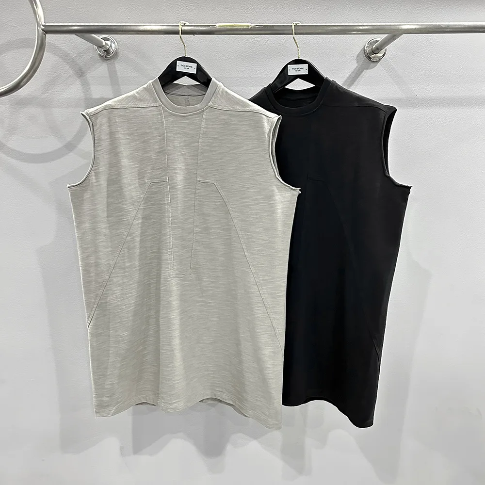

High Street Brand Rick Spliced Knitted Loose Fit Bamboo Cotton Thick Patwork Knit T-shirt Vest Thickened Tops