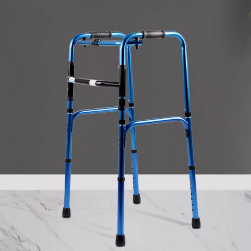 Foldable Mobility Aid Walker Wear Resistance Lightweight Aluminium Alloy Height Adjustable Walker for Seniors Four-legged Crutch
