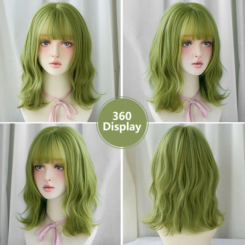 Short Wavy Synthetic Wig Shoulder Length Layered Curtain Bangs Daily Party Amazon.com: Alanhair Dark Brown Wigs for Women with Curtain  main image 2
