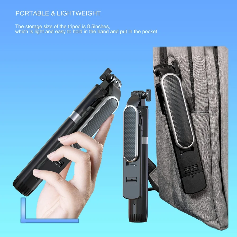P93 Selfie Stick Tripod with Remote 1.3m Extendable Cell Phone Tripod with Light Gopro Compatible for IPhone, Android, Camera