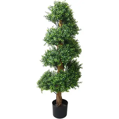 

48-Inch Artificial Spiral Tree – Potted Boxwood Fake Plant