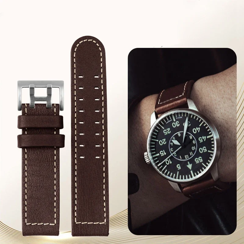 Men's Military Style Genuine Leather Watch Strap for Hamilton Khaki Aviation and Jazz Field Watches