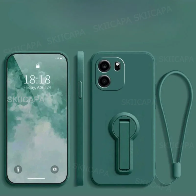 Liquid Silicone Shockproof Stand Holder Case with Lanyard and Lens Protection
