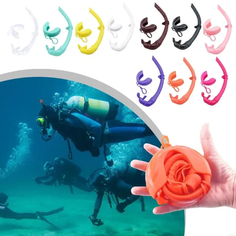 P88E Folding Rolls Up Silicone Snorkel with Storage Case Freediving Snorkel for Diving