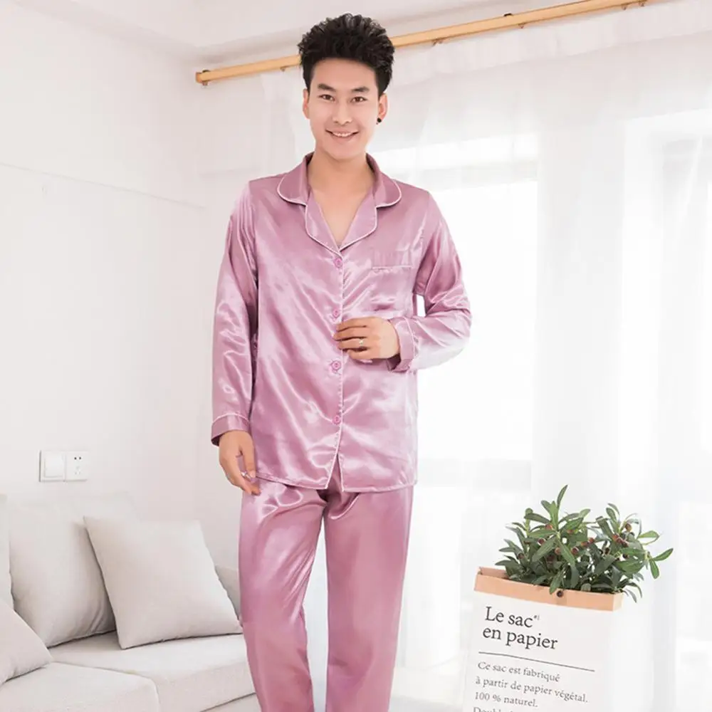 Ice Silk Pajamas Set Pullover Summer Long-sleeved Thin Silk Pajamas For Men  Casual Homewear Suit Sleepwear Top Pants Clothing - Pajama Sets - AliExpress