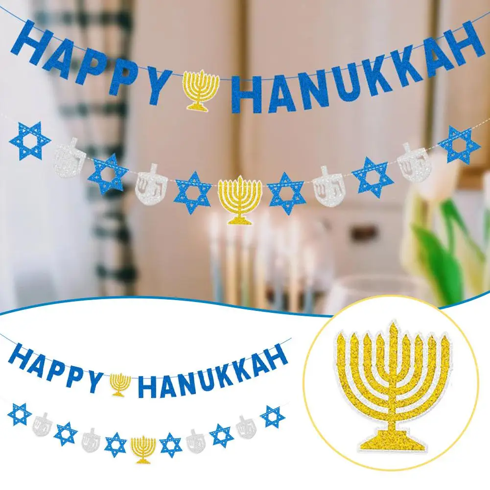 

Party Decoration Flag Blue Happy Hanukkah Glitter Decor Hanukkah Star Paper Hanging Garland For Home Party Decor M6D9
