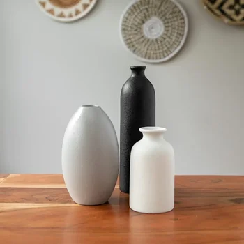 Neutral Table Decorations Ceramic Vase Set of 3 Decorative Multicolor Vases in Gray Cachepot for Flowers Home Decoration Wedding 1
