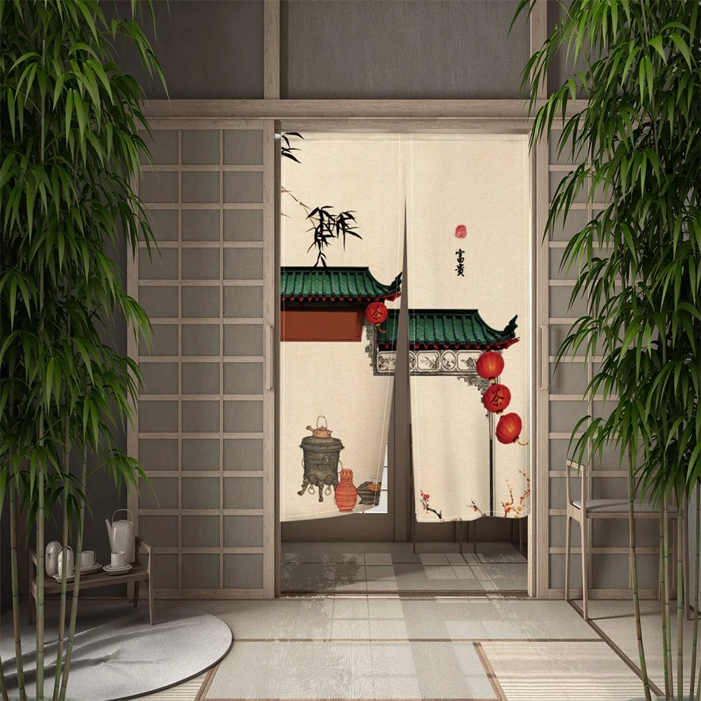 Chinese Style Scenery Door Curtain Landscape Ink Art Painting Curtain Living Room Japanese Doorway Entrance Hanging Half-Curtain 4