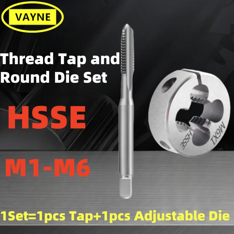 1세트 HSSE M1-M6 미터법 우나사 탭 및 조절 가능한 원형 다이 세트 M1M2M3M4M5M6 나사 다이 탭 세트, 스테인리스 스틸에 적합