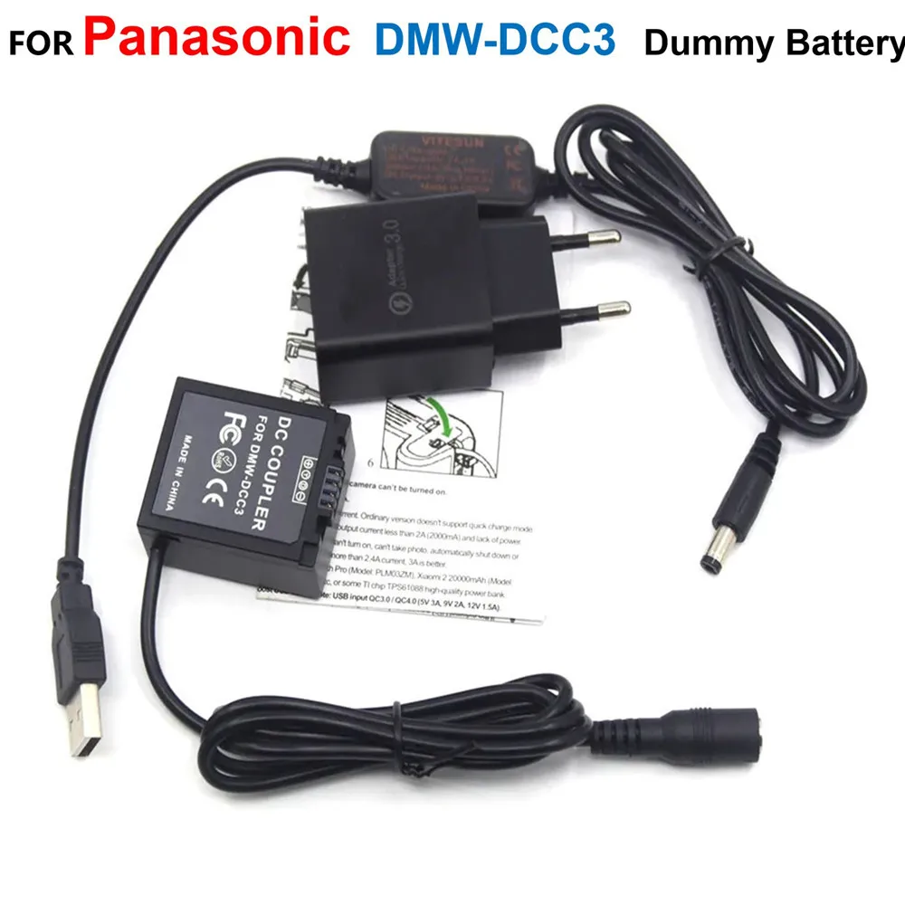 Cavo Di Alimentazione Usb 5V + Dmw-Dcc3 Dmw-Blb13 Batteria Falsa + Caricabatterie Rapido Per Panasonic Lumix Dmc-G1 G1A G1K Gh1 Gf1 G2A G10 G2K G2R Gh