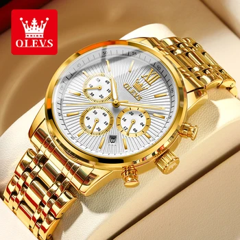 OLEVS Men's Watches Multifunctional Chronograph Original Quartz Wristwatch Waterproof Stainless Steel Luminous Fashion Trend