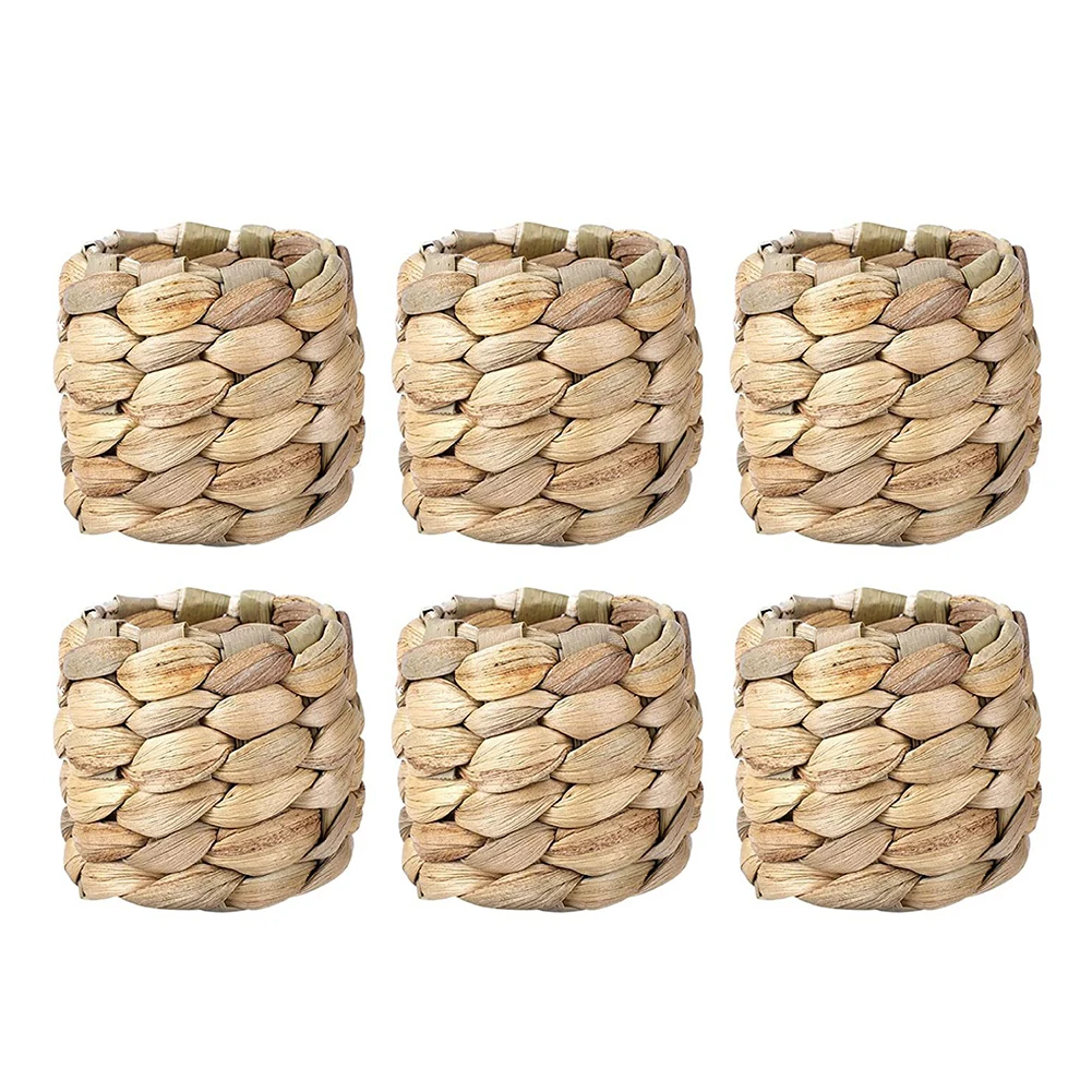 6pcs/set Hug Napkins Handmade Round Woven Table Napkins Decor Natural Reusable Smooth Water Hyacinth Grass for Party Decorations