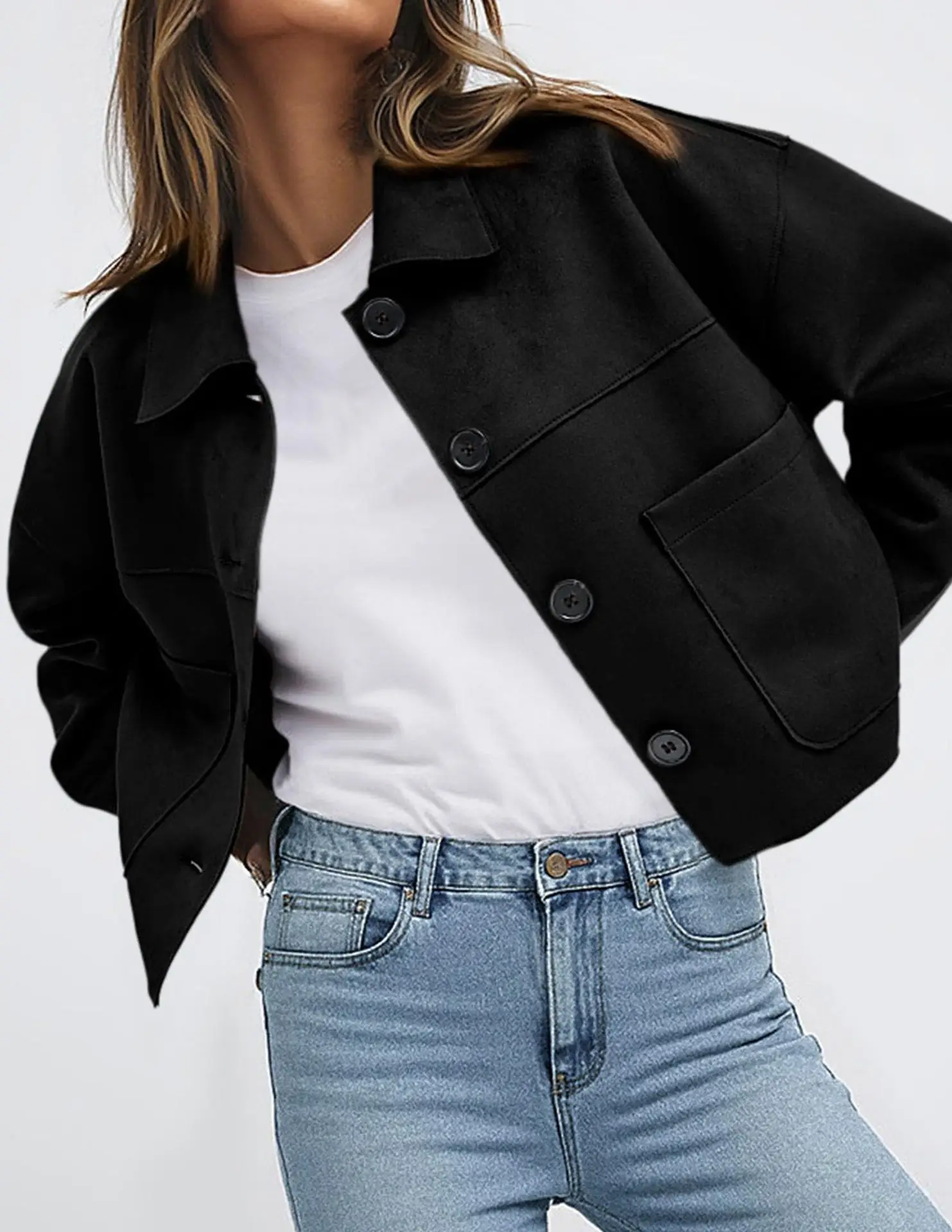 European American Herbst Winter Neue Damenjacke Imitation Wildleder Kurze Mode Lässig Außenhandel – Detail 5