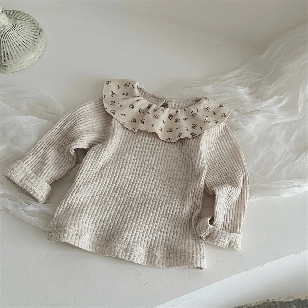 Autumn New Baby Long Sleeve Shirts baby girl clothes kids bottoming shirt Infant Girl Floral Collar Blouse Toddler Cotton T Shirts Baby Bottoming Kids Clothes