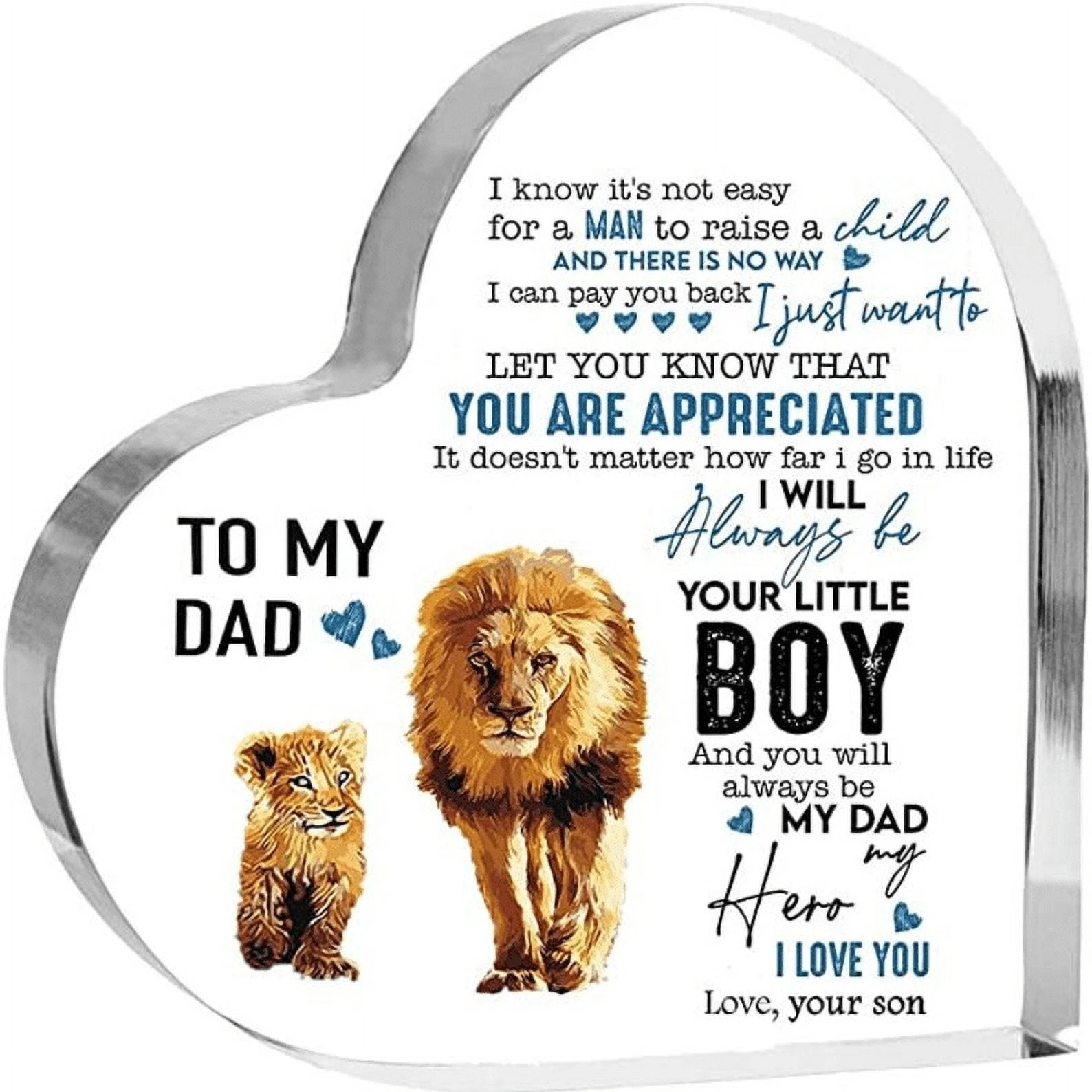 

Lion King Wild Animal Print Acrylic Heart Plaque Grateful Birthday Gifts for Dad Father Living Room Desktop Table Keepsake Decor