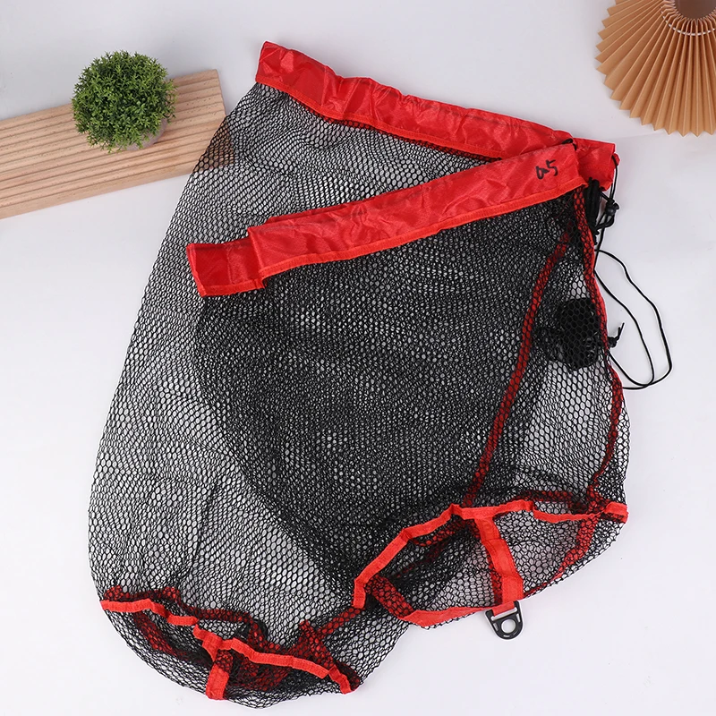 Fish Landing Net,Fishing Catching Collection Bag With Drawstring Portable Folding Thickening Small Grid Mesh Bag Fishing Gear
