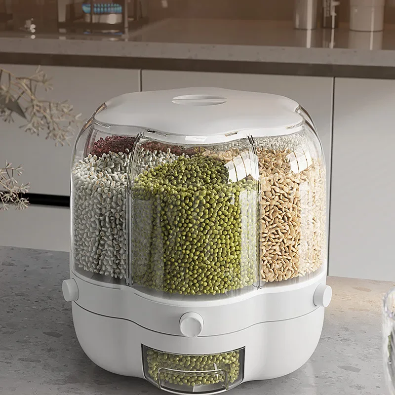 

Rotating Transparent Cereal Storage Box Sealed Visible Rice Grain Organizer for Cereal Classification Grains Storage Dispenser
