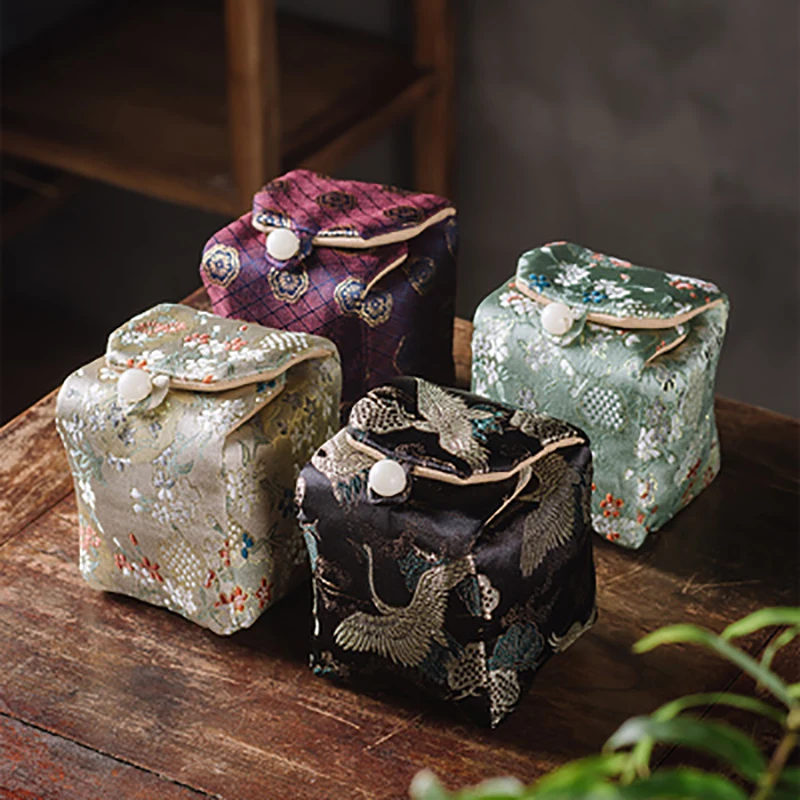 Chinese Retro Yunjin Single Master Cup Tea Set Bowl Storage Bag Pouch Outdoor Travel Portable Teapot Package Cloth Bag Tea Cozy