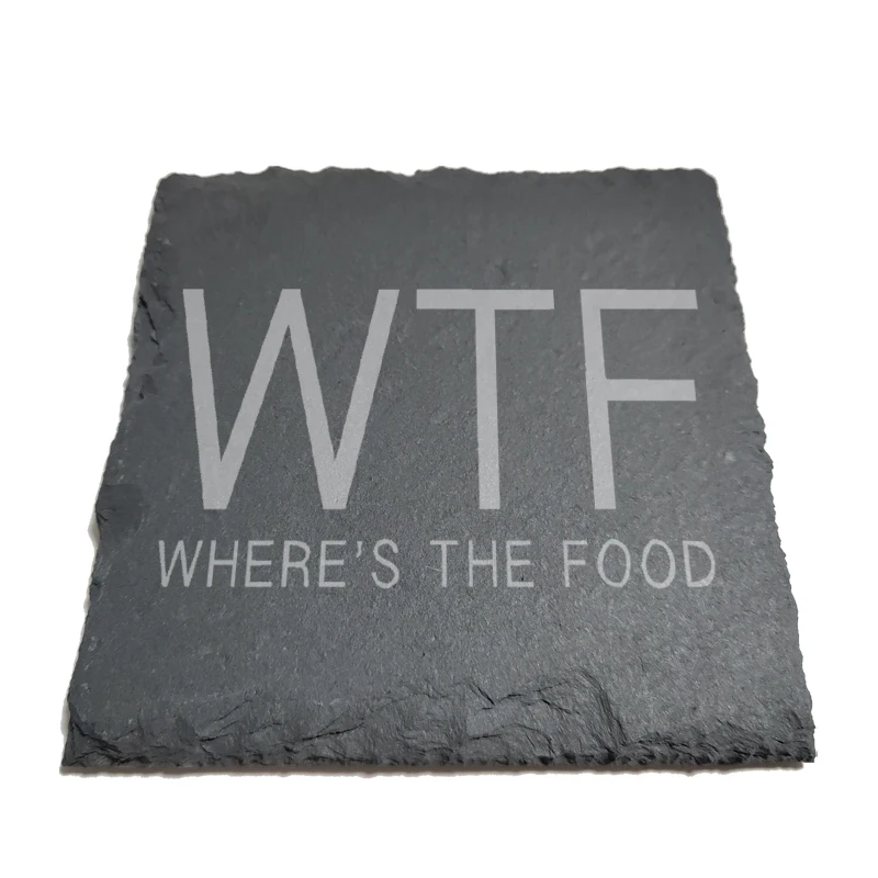 

WTF Where is The Food Natural Rock Coasters Black Slate for Mug Water Cup Beer Wine Goblet J196