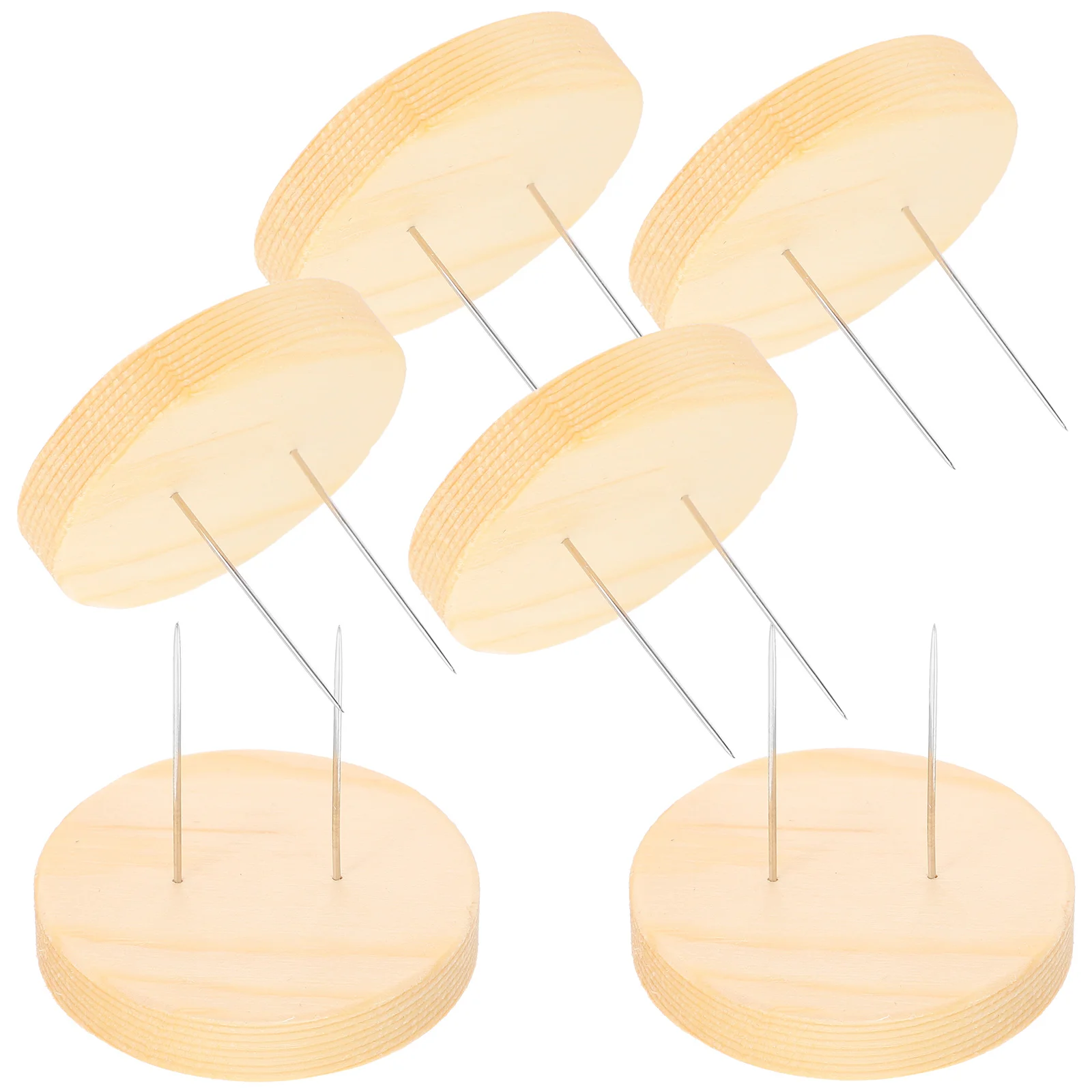 

6 Set Stand Crochet Hook Felt Animal Holder Wood Base Needle Metal Desktop Display Wooden