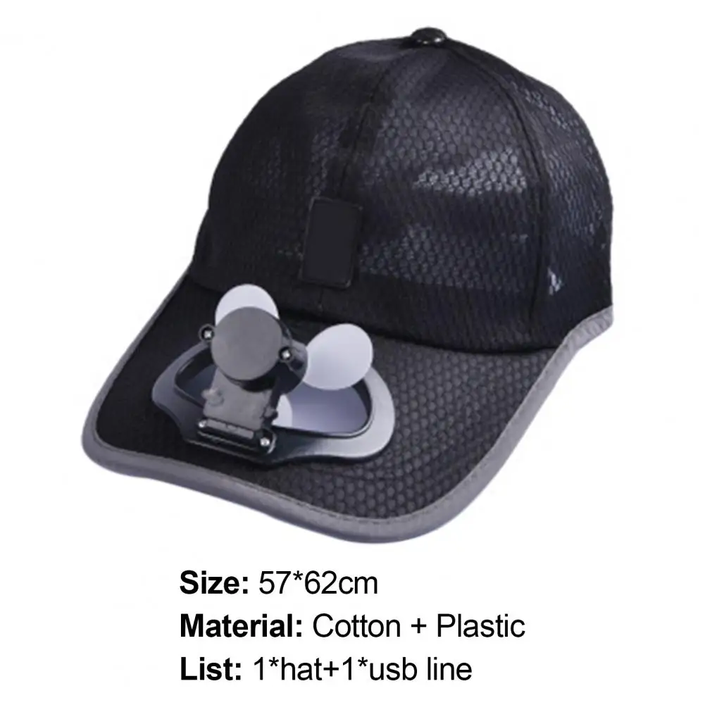 Baseball Cap with USB Rechargeable Mini Cooling Fan Sunscreen Cotton Summer Mesh Sun Hat for Outdoor Sun Visor Trucker Hat