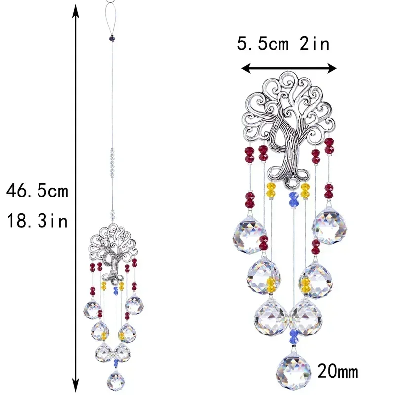 Hanging Crystal Lighting Ball Pendant DIY Tree Of Life Sun Catcher Prism for Outdoor Home