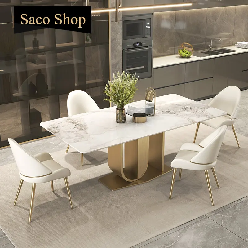 Designer2022NewBrightSlateDiningTableGoldLegsMetalLuxury