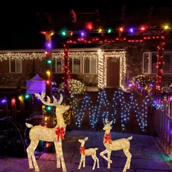 Elk Night Light Christmas Ornaments Golden Reindeer Cart Elk Landscape Lamp Water Proof Decoration Light Outdoor Garden Supplies