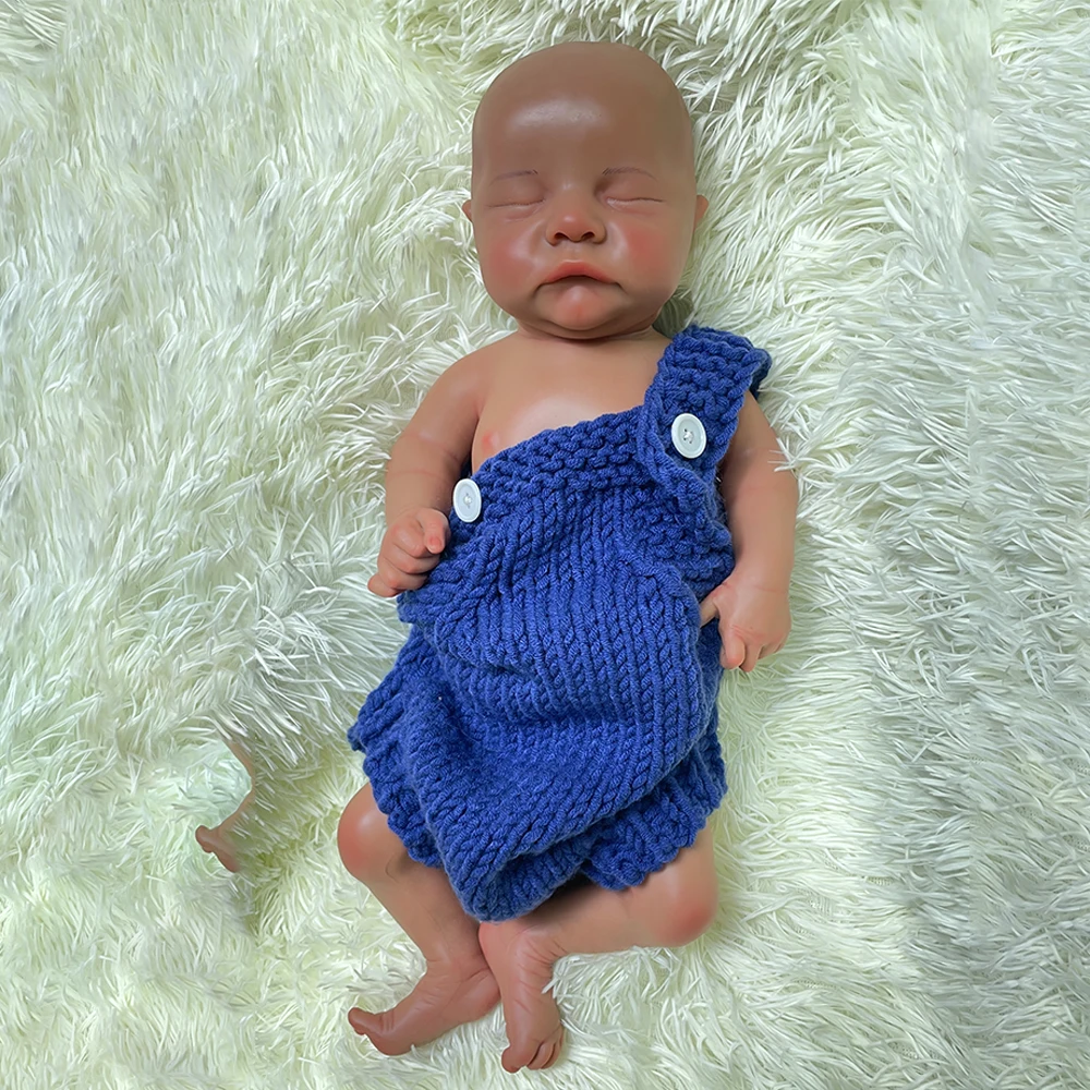 

3D Painted Silicone Reborn Preemy Boy Soft 18 Inch Full Body Soild Baby Newborn Doll Handmade African Bebe Doll for Accompany