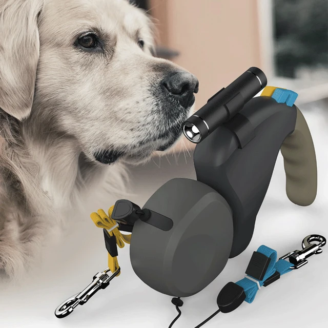 Pet Traction Rope Belt Double Pet Supplies for 2 Dogs Walking Retractable Rotation Pet Rope Dual Dog Rope Leash with Light 4