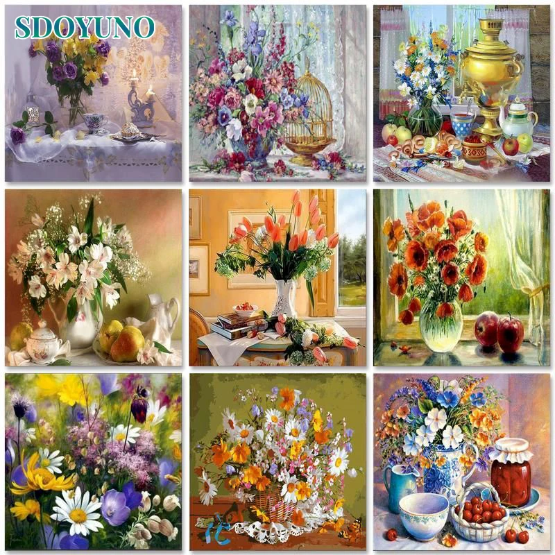 

SDOYUNO краска для интерьера по номерам для взрослых, рисование фруктов, DIY Краска по номерам, цветы, искусство искусств