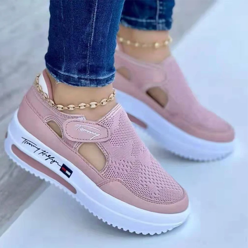  Женские босоножки больших размеров, летние дышащие сетчатые туфли на платформе и толстом каблуке, с круглым носком, 2022 