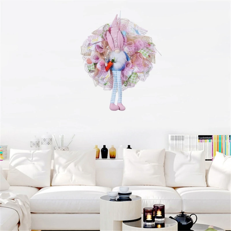 

Пасхальный венок с кроликом, декоративная подвеска с кроликом, художественные гирлянды, поделки для дома и улицы, сада, двора,